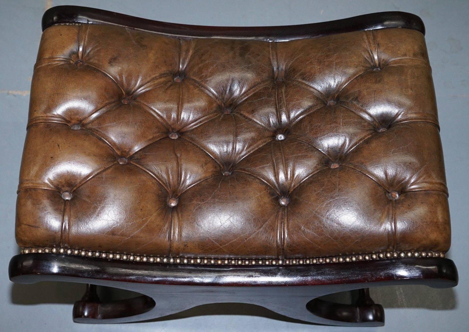 Pair of Chesterfield Restored Hand Dyed Cigar Brown Leather Wingback Armchairs 5