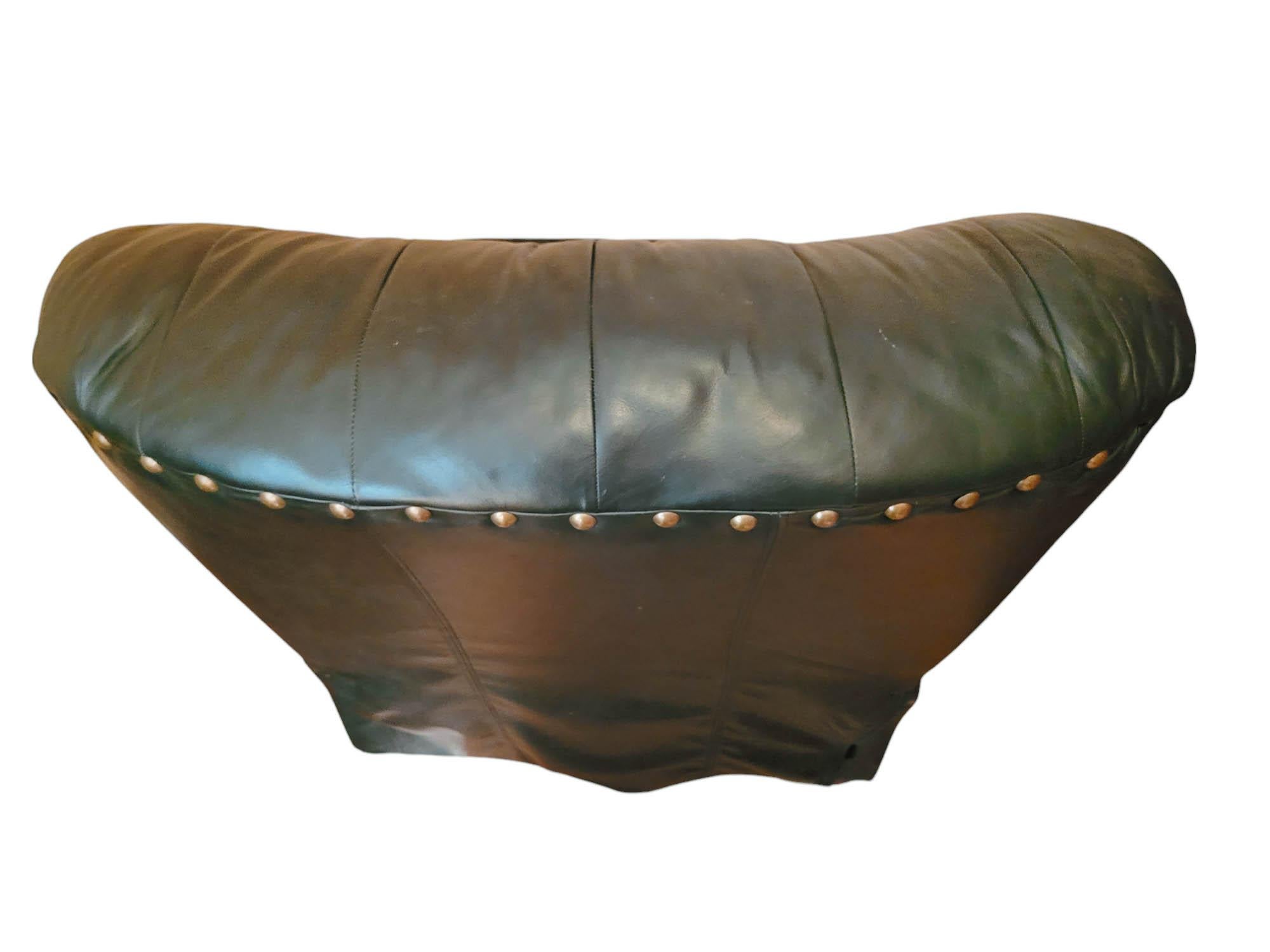 Pair of Chesterfield Style Dark Green Leather Club Chairs and Ottoman- 3 Pieces For Sale 4