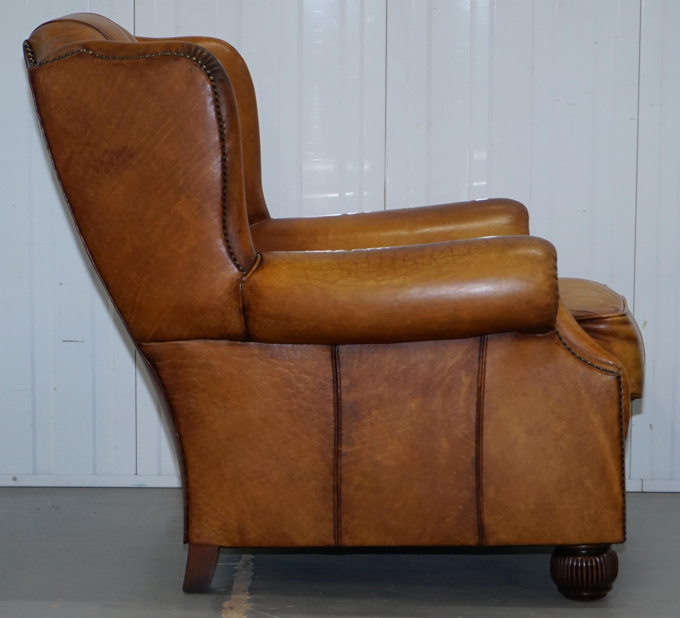 Pair of Chesterfield Tetrad Oskar Aged Tan Brown Leather Buttoned Armchairs 3