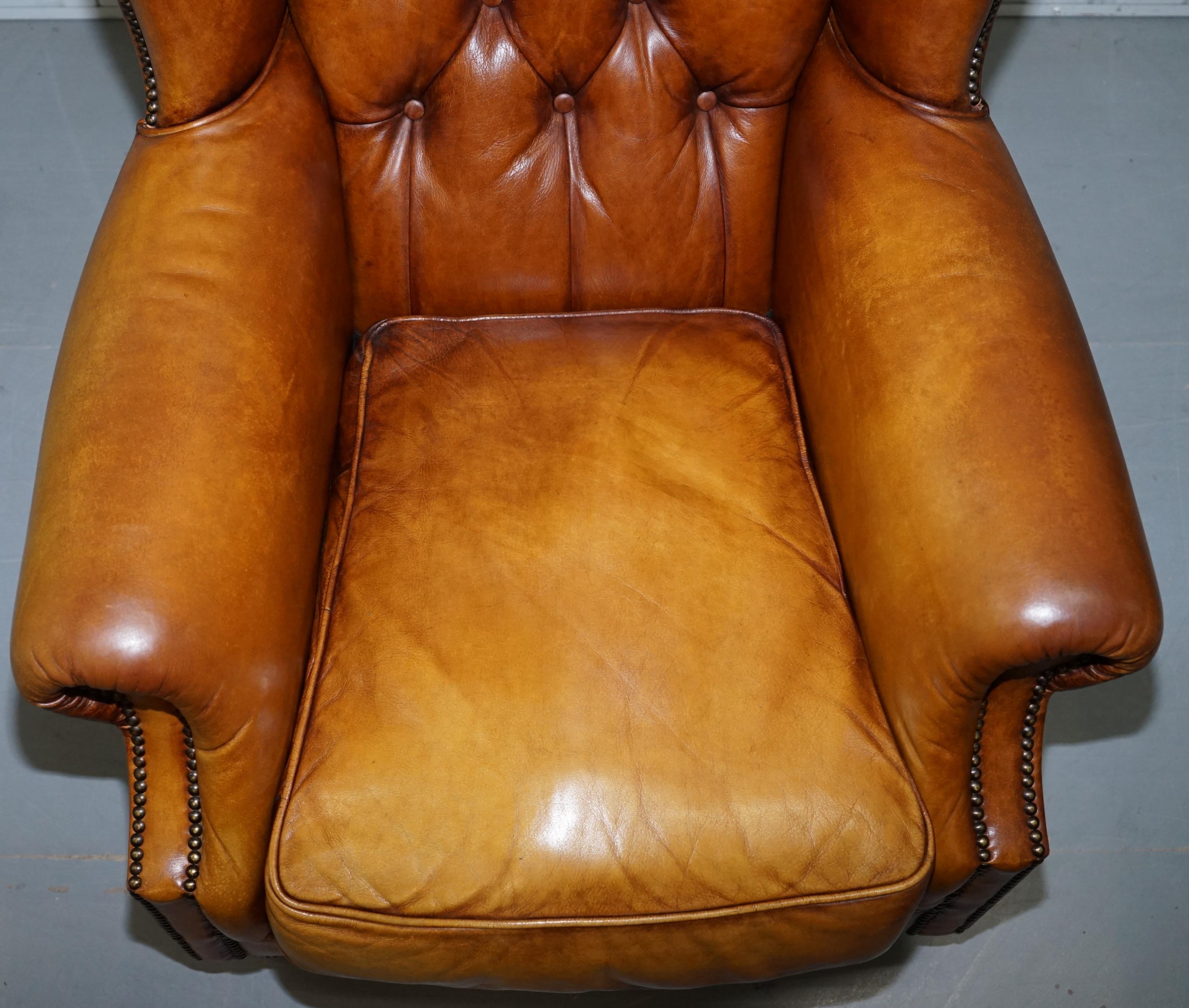 Pair of Chesterfield Tetrad Oskar Aged Tan Brown Leather Buttoned Armchairs 9