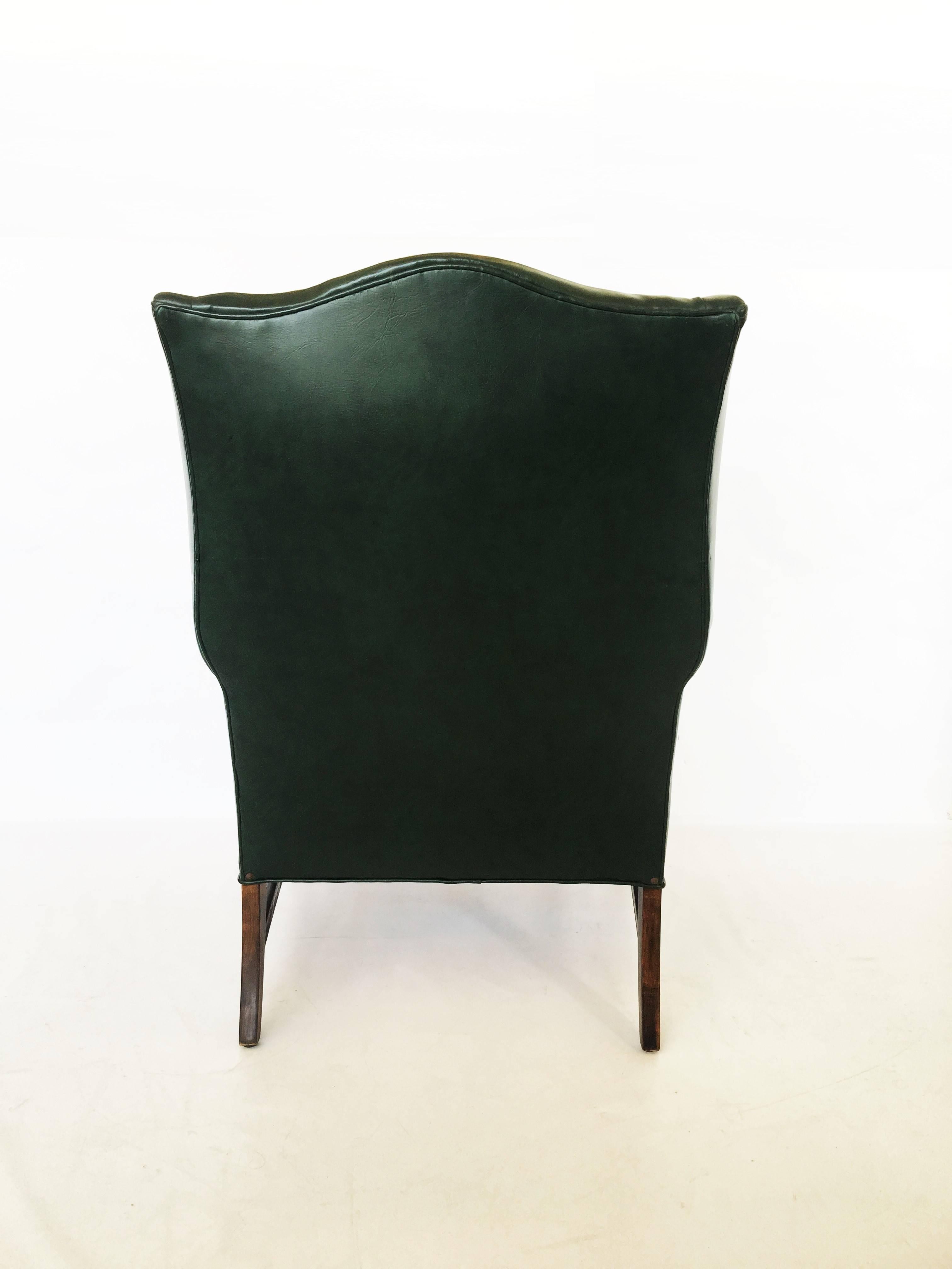 Pair of Chesterfield Tufted Dark Green Leather Wingback Chairs For Sale 6