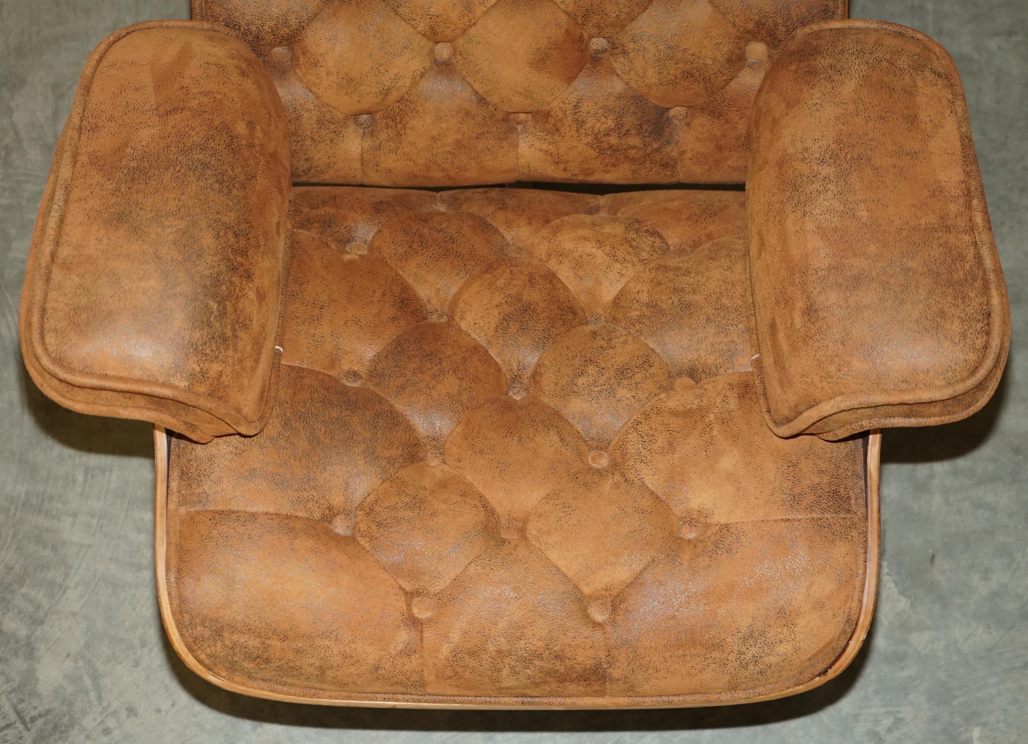 Pair of Chesterfield Tufted Heritage Brown Suede Leather Lounge Armchairs 6