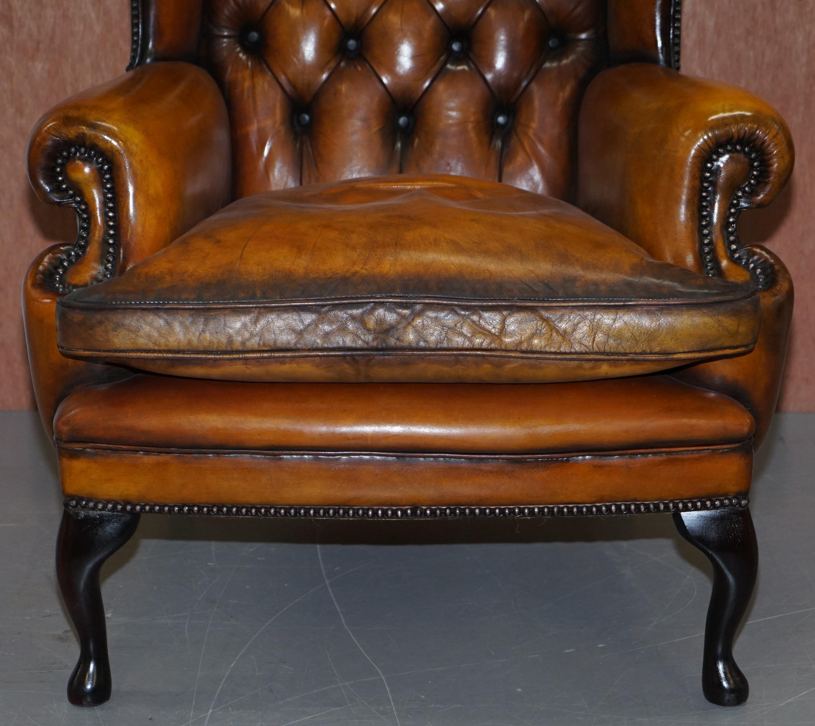 19th Century Pair of Chesterfield William Morris Wingback Armchairs Cigar Brown Leather