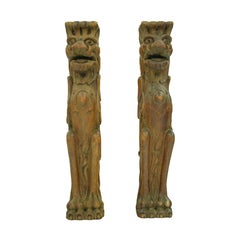 Pair of Chestnut Wood Griffins Furniture Carvings
