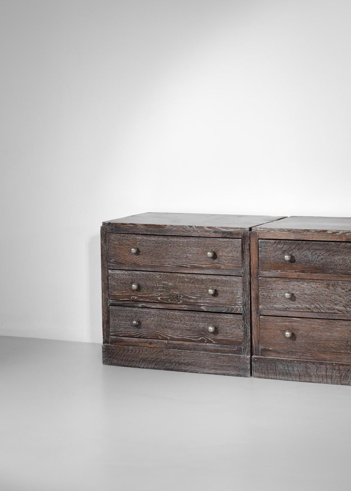 Pair of Chests of Drawers in Cherry Wood  40's Style Jean Michel Franck E249 4