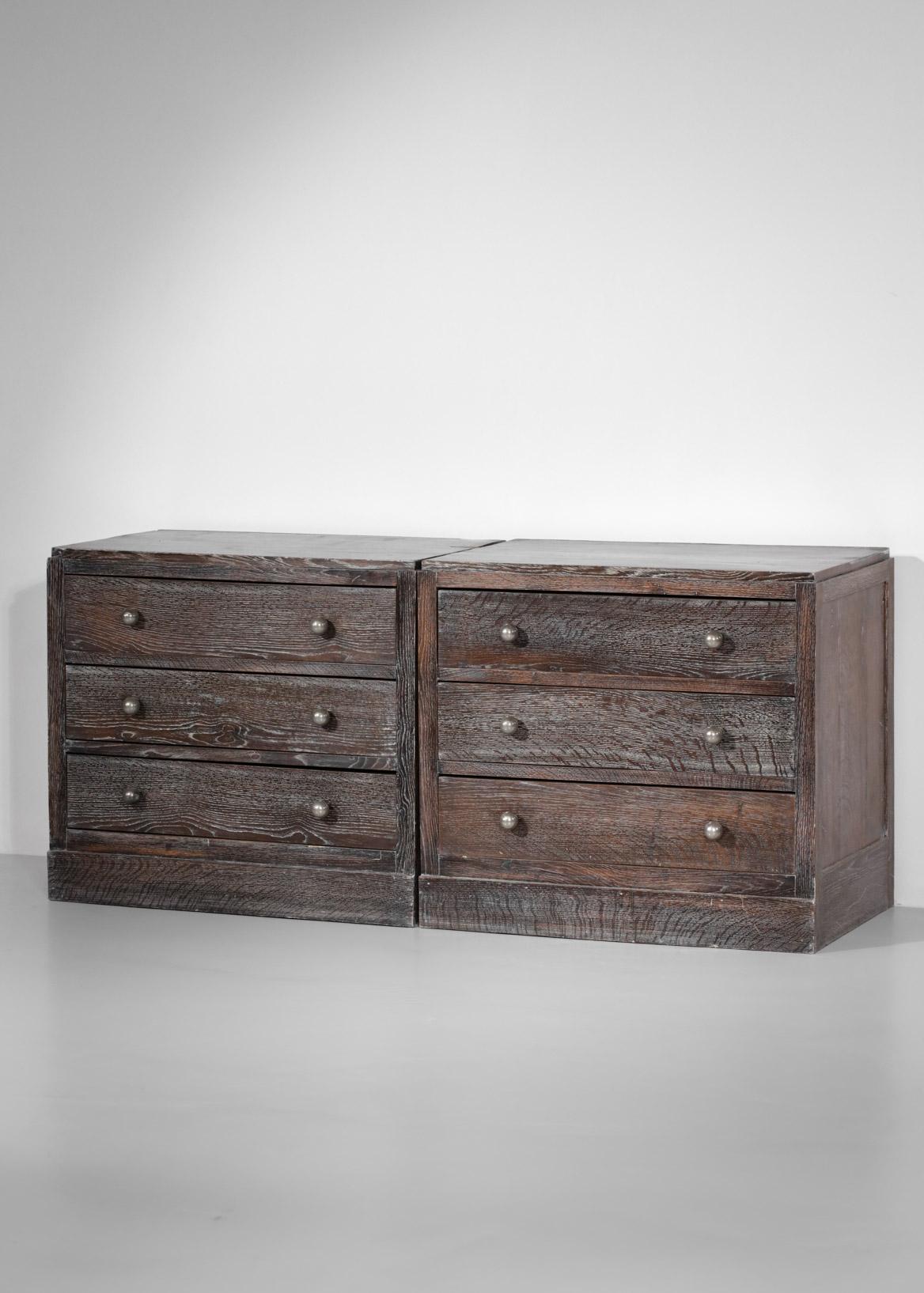 Pair of Chests of Drawers in Cherry Wood  40's Style Jean Michel Franck E249 5