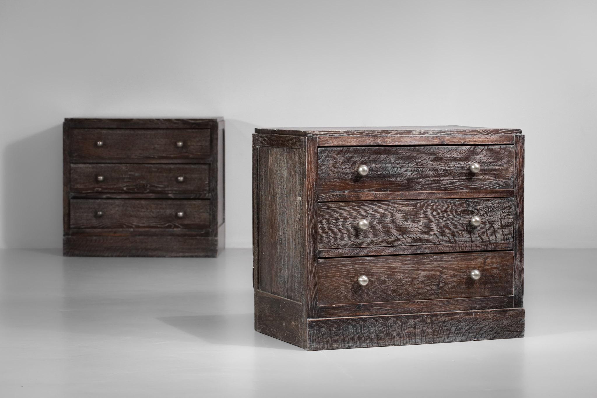 Oak Pair of Chests of Drawers in Cherry Wood  40's Style Jean Michel Franck E249