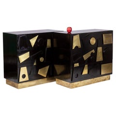 Vintage Pair of chests of drawers in lacquered beech and gilded brass. Contemporary work