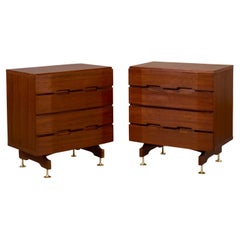 Pair of Chests of Drawers in Mahogany with Turned Brass Feet, Italy 1950's