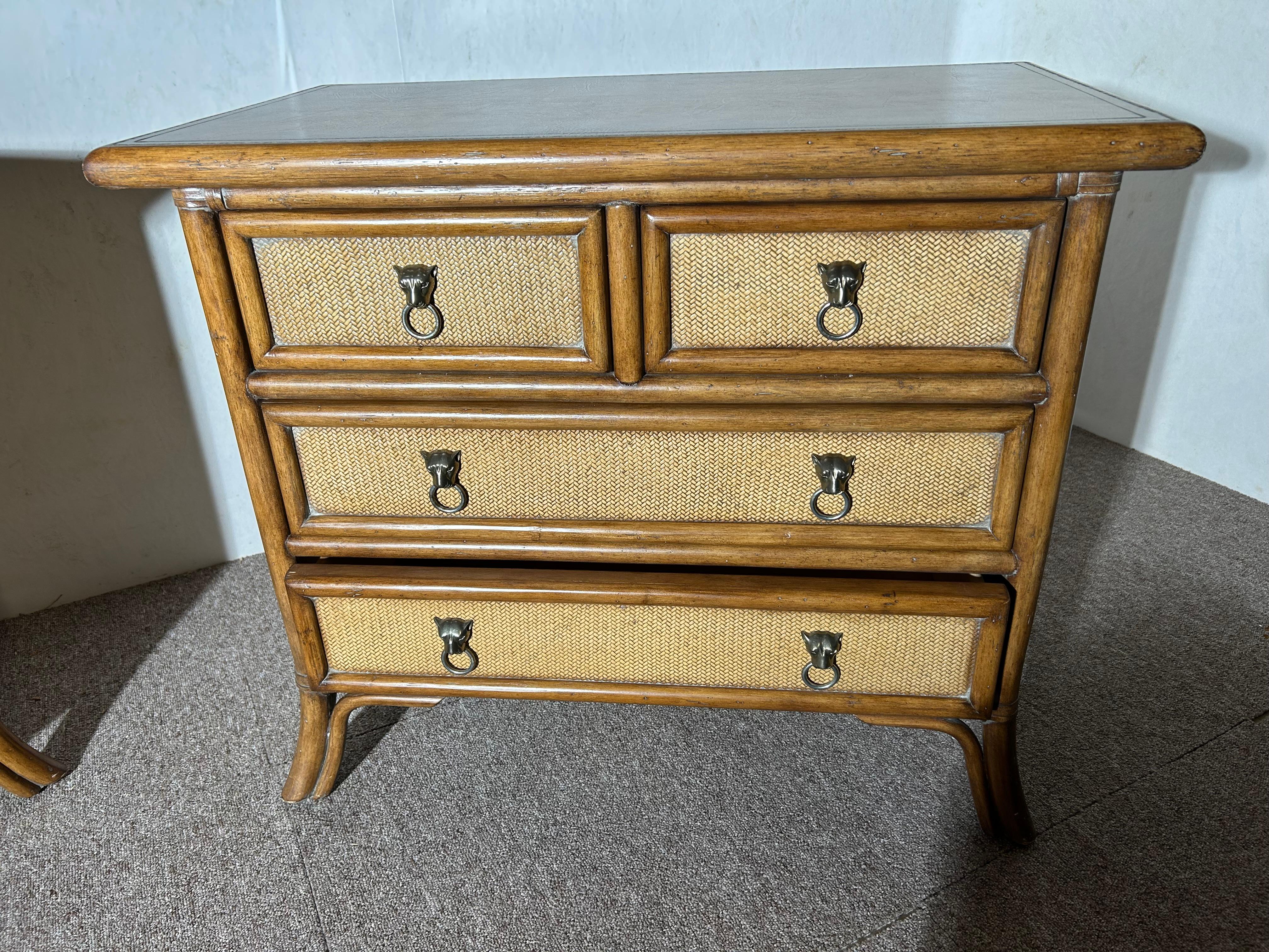 Pair of high quality chests of drawers with a warm and timeless appearance. They could be combined with rattan, brass or natural wood elements for a harmonious look. They would be a Kreiss production, they are signed (plate on the drawer). The top