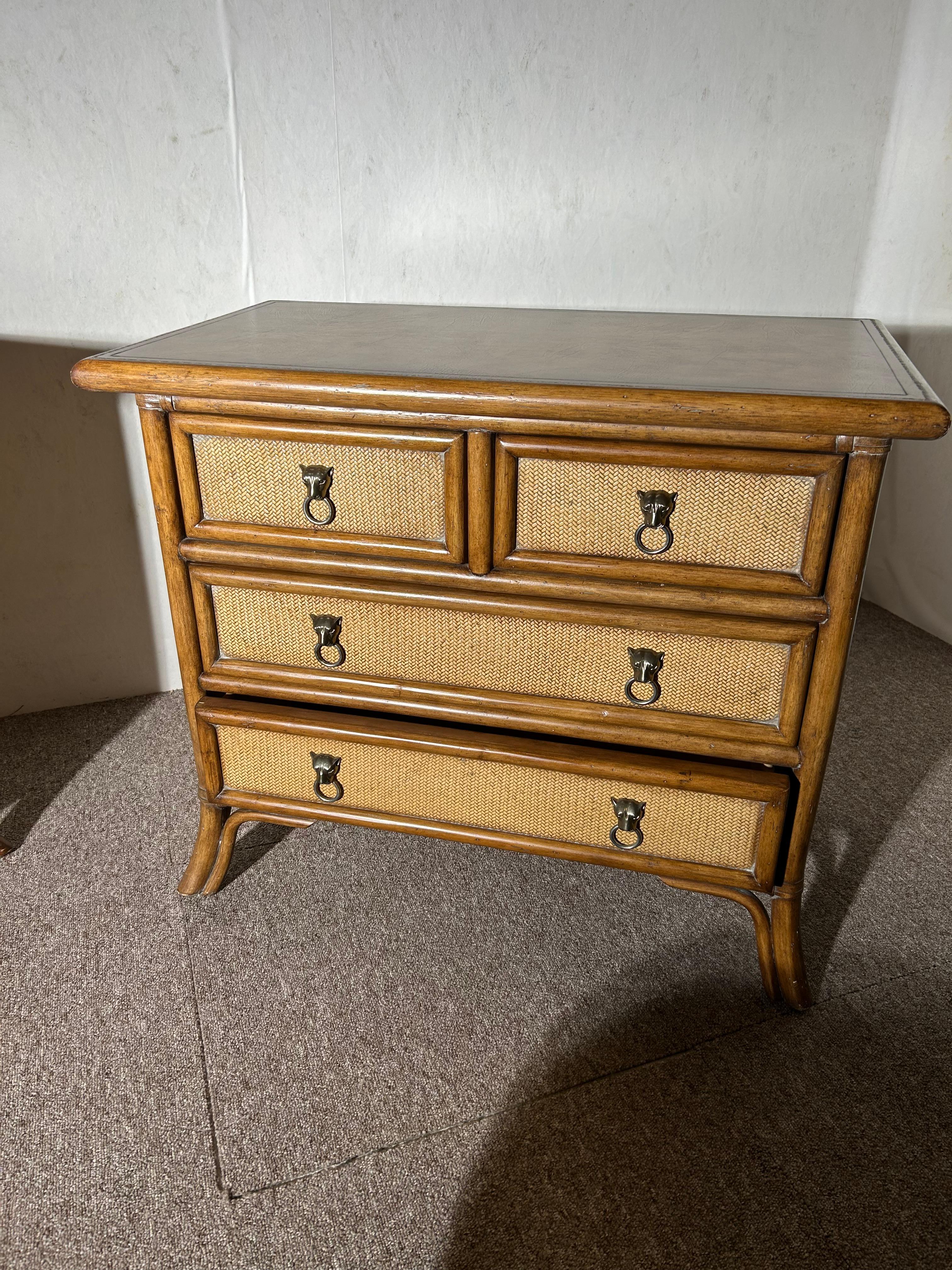 British Colonial pair of chests of drawers, natural fibers, Signed Kreiss For Sale