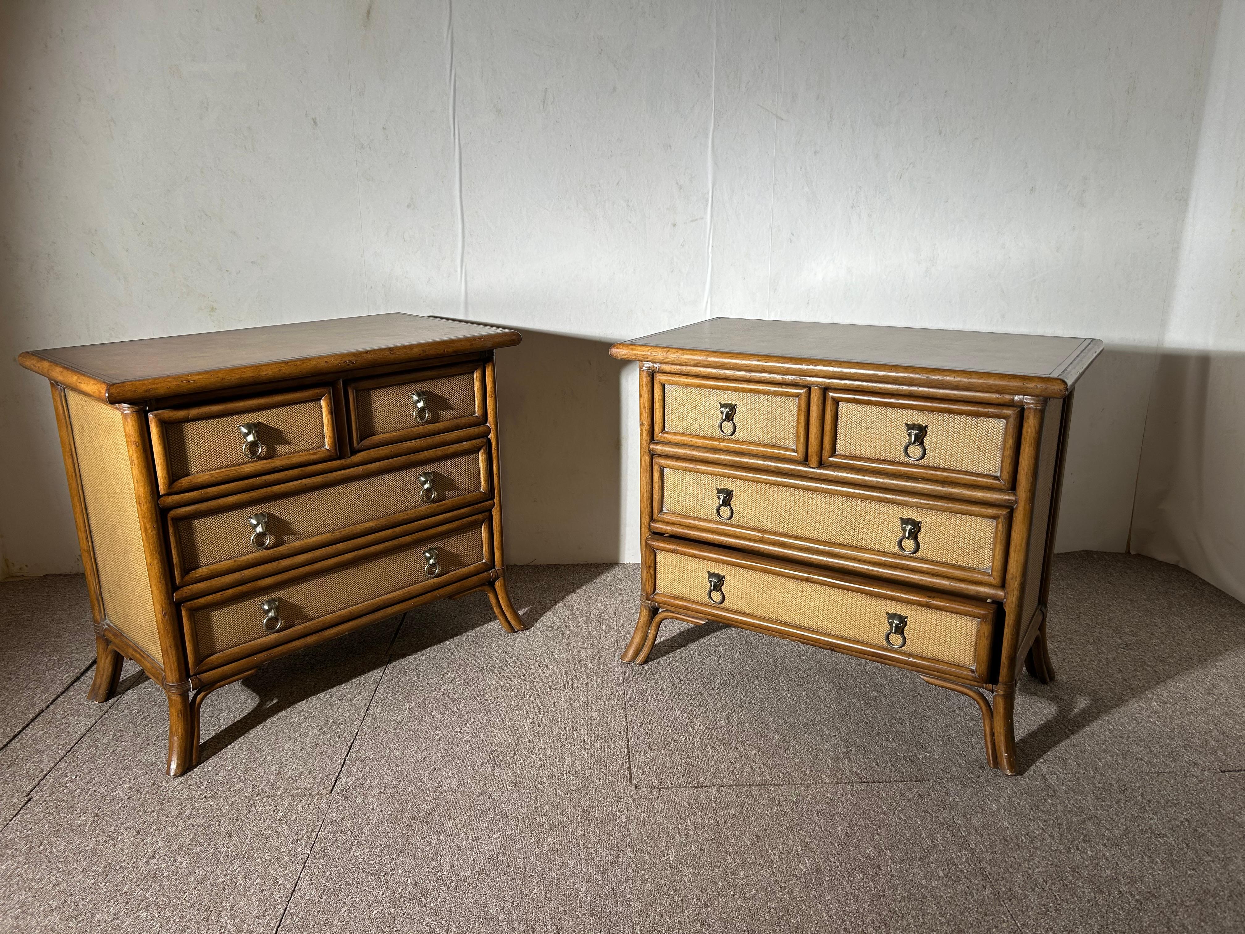 Late 20th Century pair of chests of drawers, natural fibers, Signed Kreiss For Sale