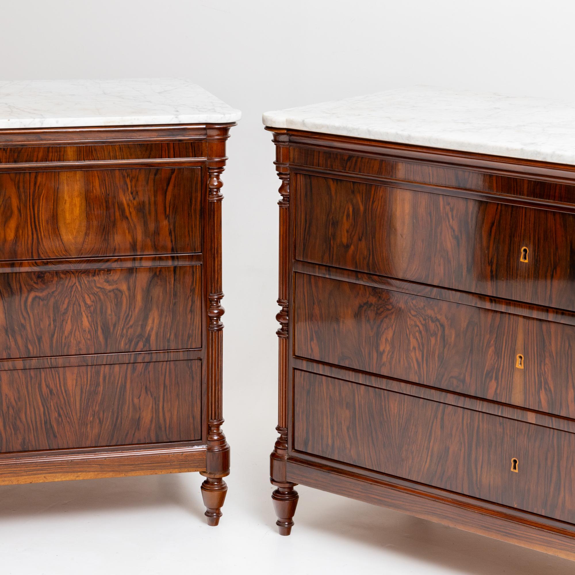 Louis Philippe Pair of Chests of Drawers with Marble Tops, Mid-19th Century For Sale