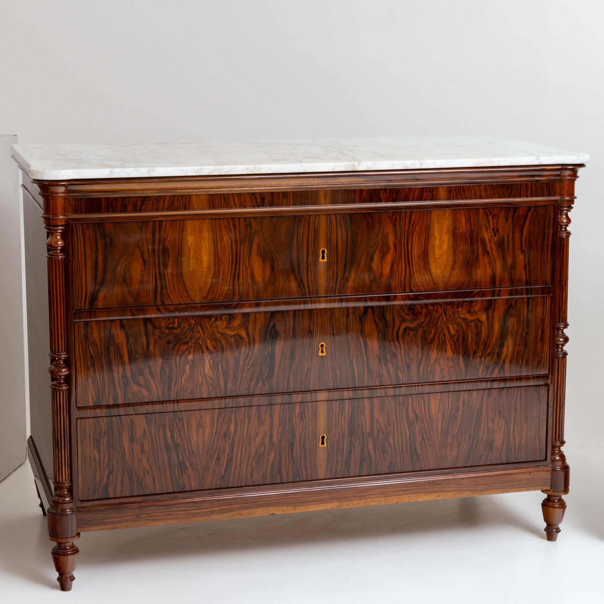 European Pair of Chests of Drawers with Marble Tops, Mid-19th Century For Sale