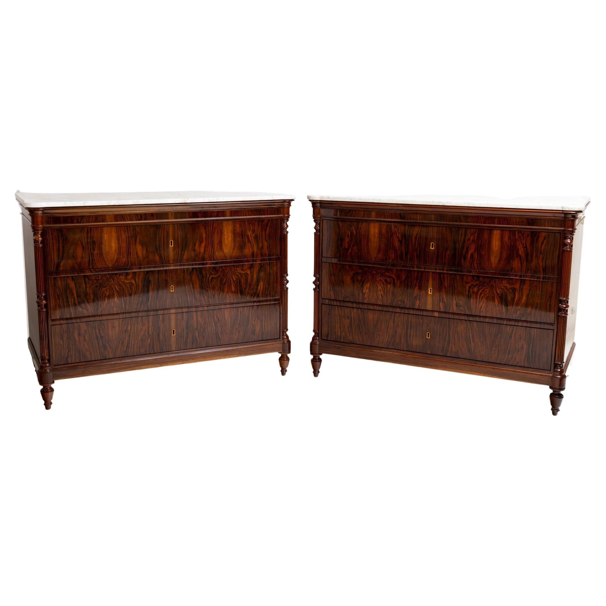 Pair of Chests of Drawers with Marble Tops, Mid-19th Century