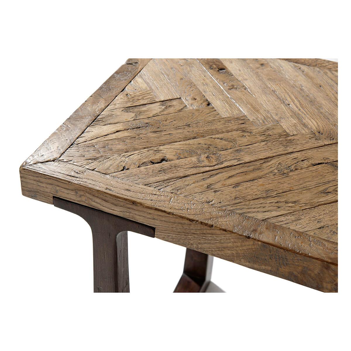Rustic Pair of Chevron Oak Parquetry Side Tables For Sale