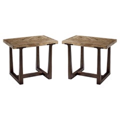 Pair of Chevron Oak Parquetry Side Tables