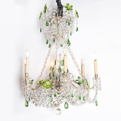 Pair of Chezh Crystal and Silver Bronze Chandeliers, England, Early 20th Century