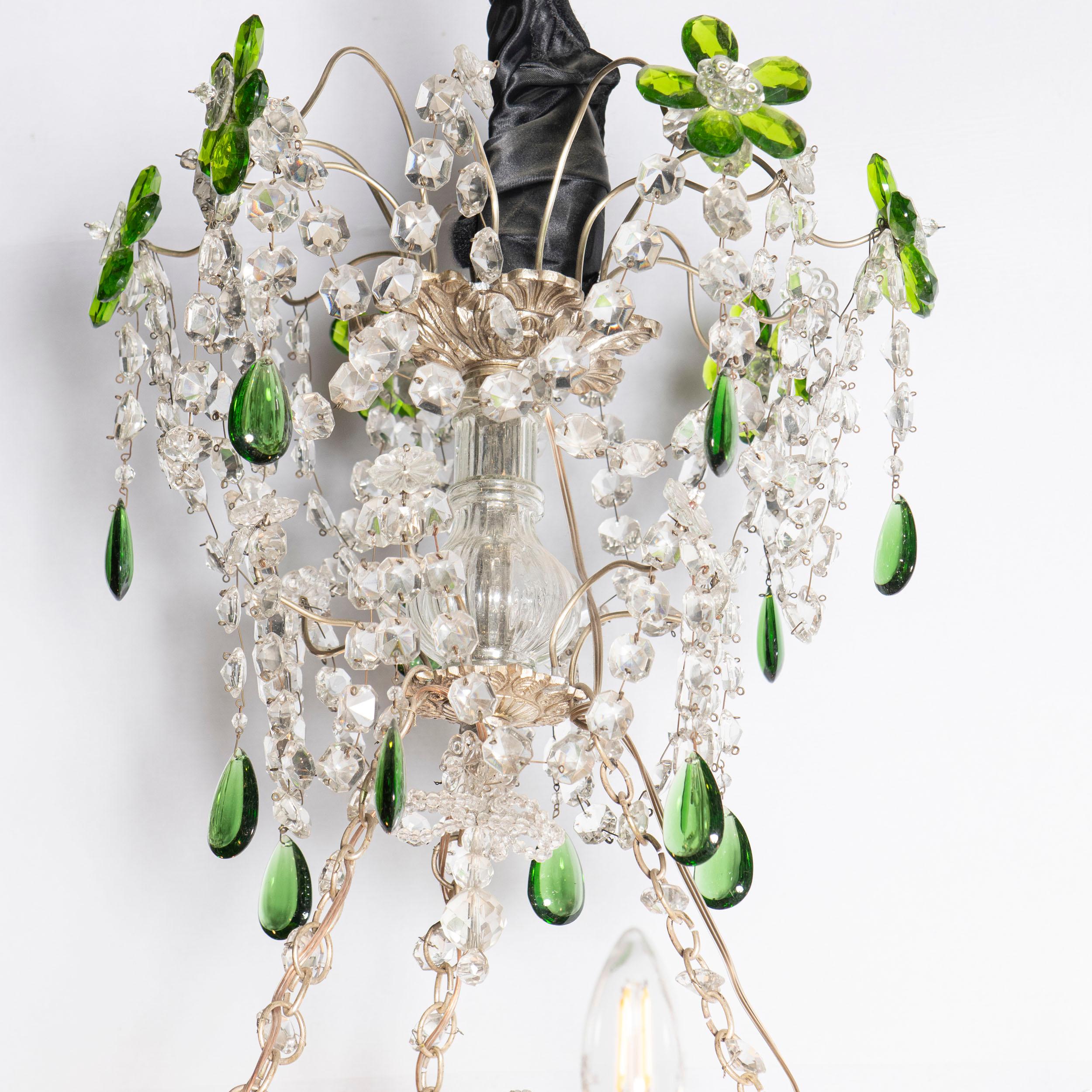 English Pair of Chezh Crystal and Silver Bronze Chandeliers, England, Early 20th Century For Sale