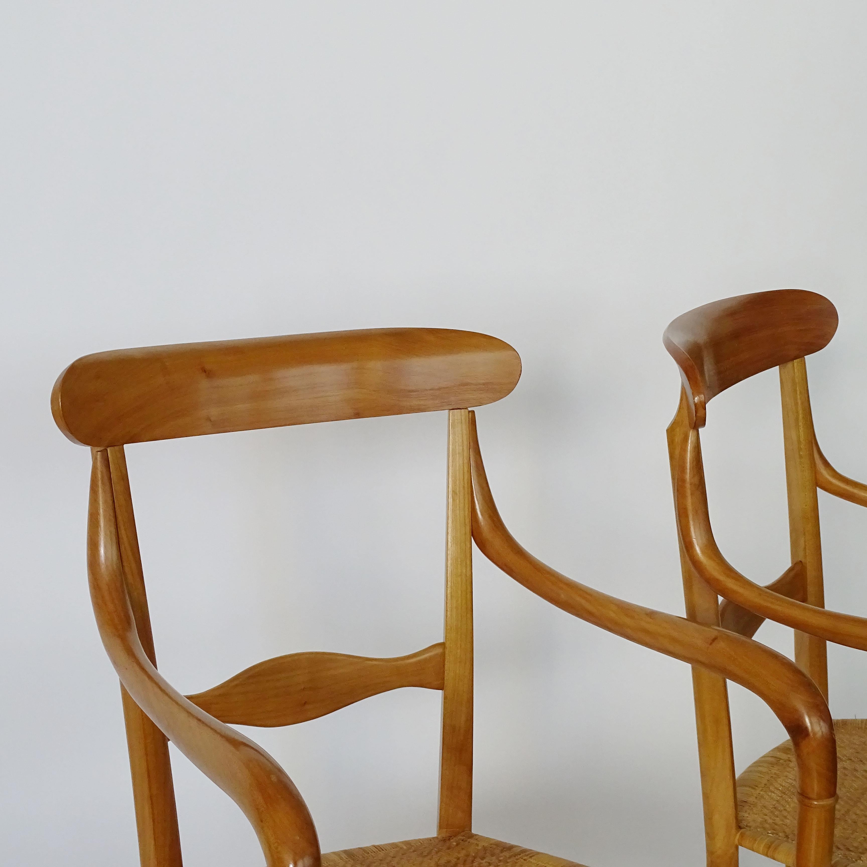 Italian Pair of Chiavari Armchairs in Beechwood and Caned Seat, Italy, 1960s For Sale