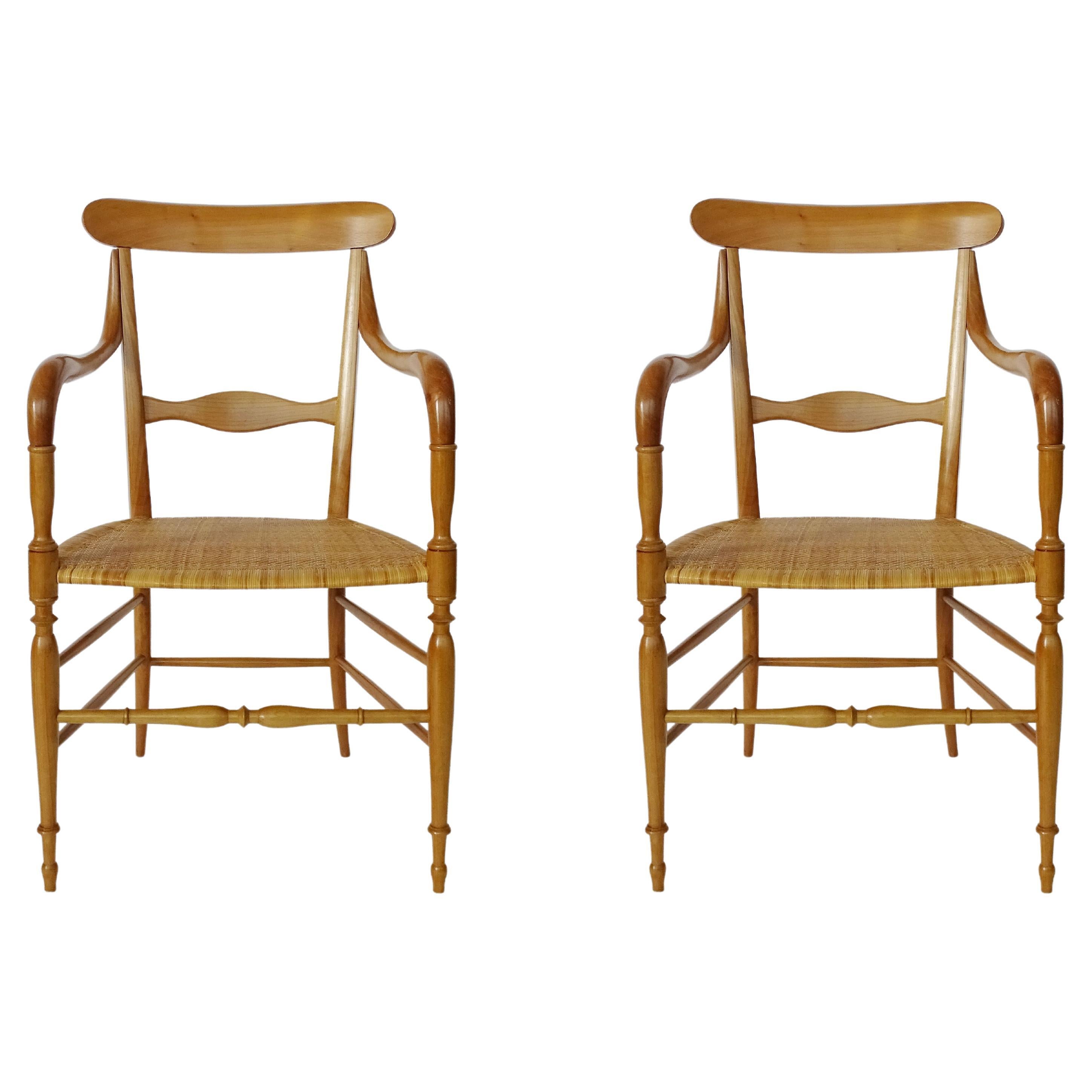 Pair of Chiavari Armchairs in Beechwood and Caned Seat, Italy, 1960s