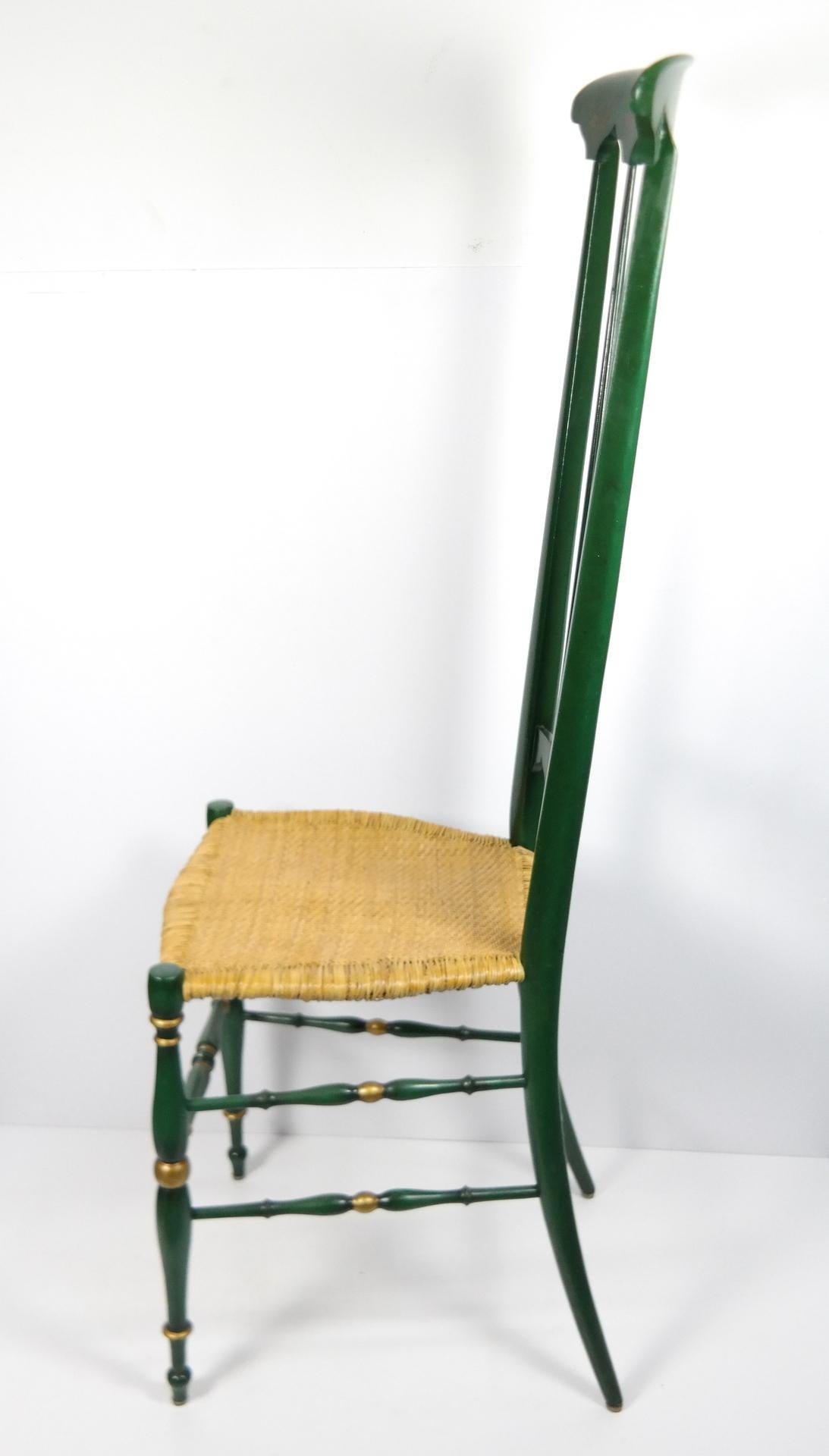 Hollywood Regency Pair of Chiavari Chairs, 1950s Italian Design, Original Paint and Cane Seats For Sale