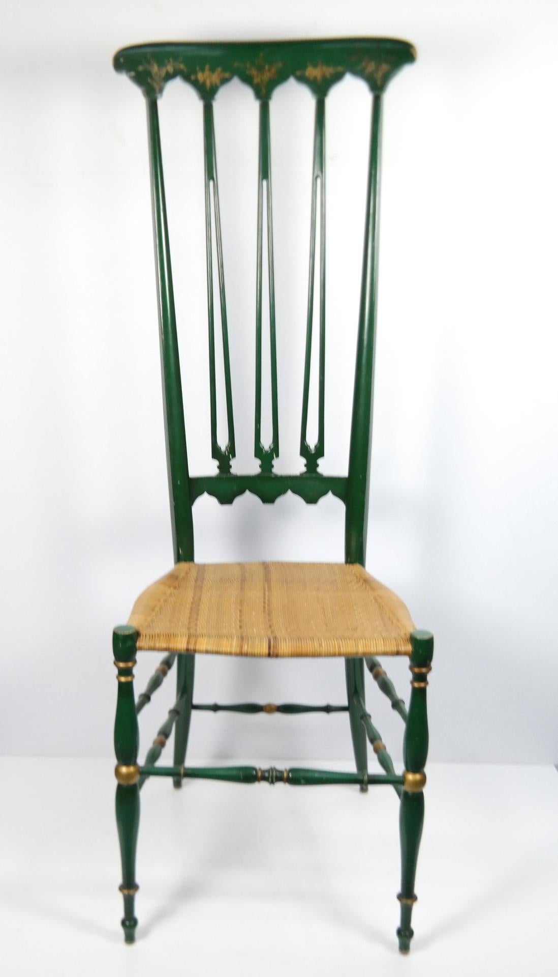 Pair of Chiavari Chairs, 1950s Italian Design, Original Paint and Cane Seats In Good Condition For Sale In Budapest, HU