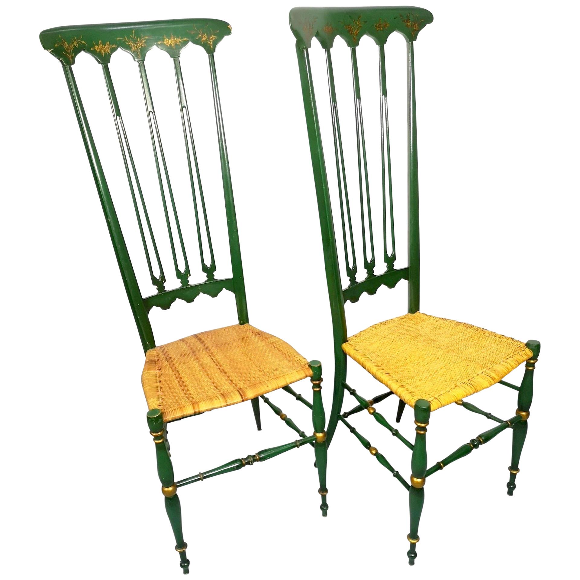 Pair of Chiavari Chairs, 1950s Italian Design, Original Paint and Cane Seats For Sale
