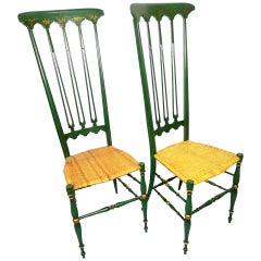 Pair of Chiavari Chairs, 1950s Italian Design, Original Paint and Cane Seats