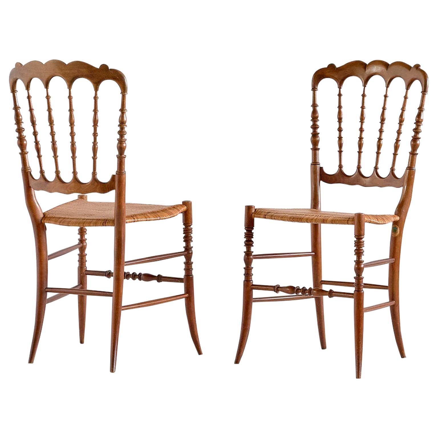 Pair of Chiavari Chairs in Beech and Cane, F.lli Zunino & Rivarola, Italy, 1950s