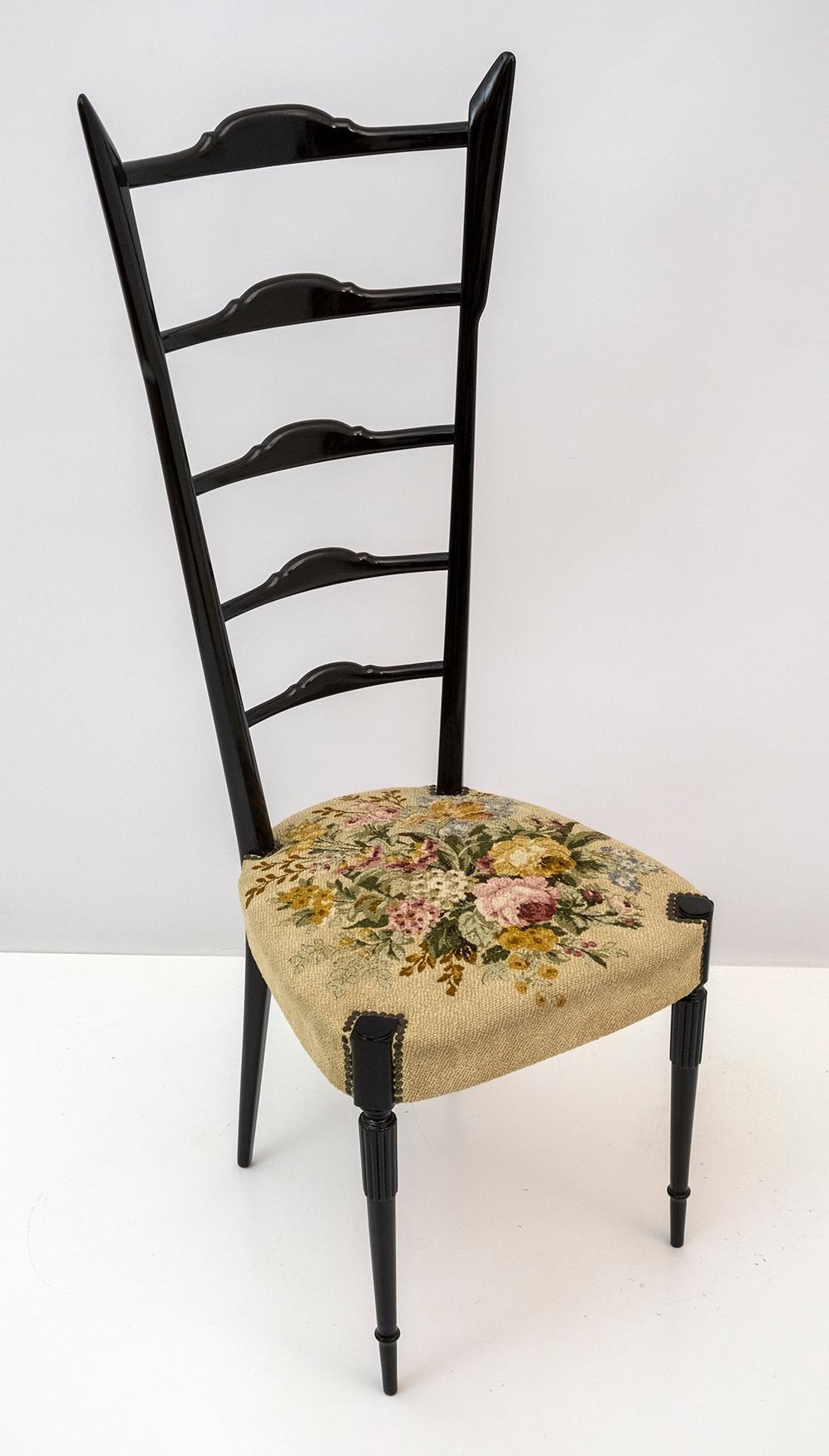 Pair of Chiavari Gio Ponti Style Mid-Century Modern Italian High Back Chairs 50s For Sale 2