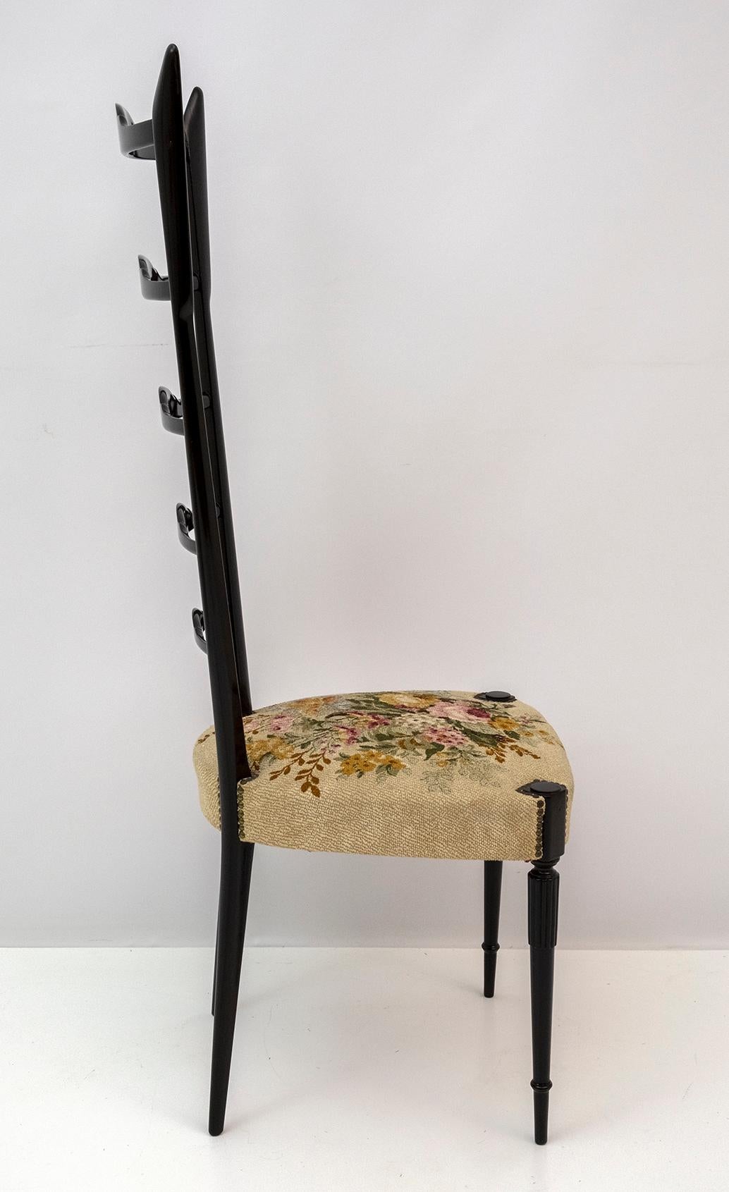 Pair of Chiavari Gio Ponti Style Mid-Century Modern Italian High Back Chairs 50s For Sale 3