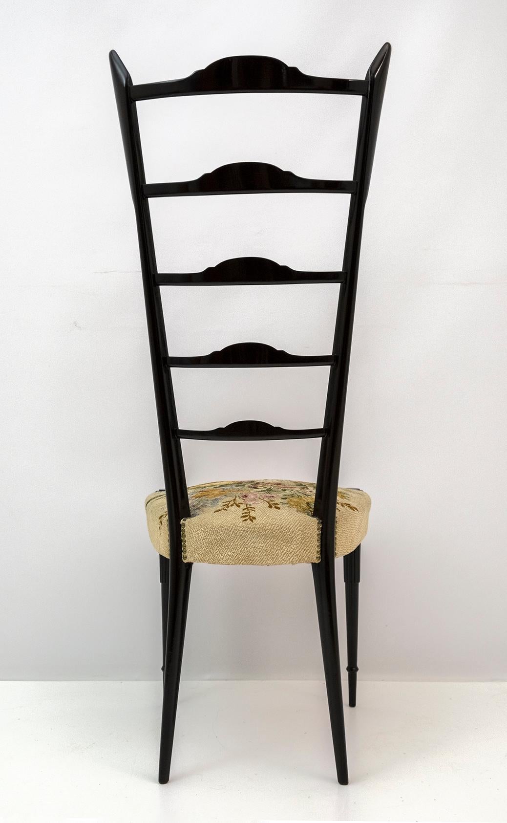 Pair of Chiavari Gio Ponti Style Mid-Century Modern Italian High Back Chairs 50s For Sale 4