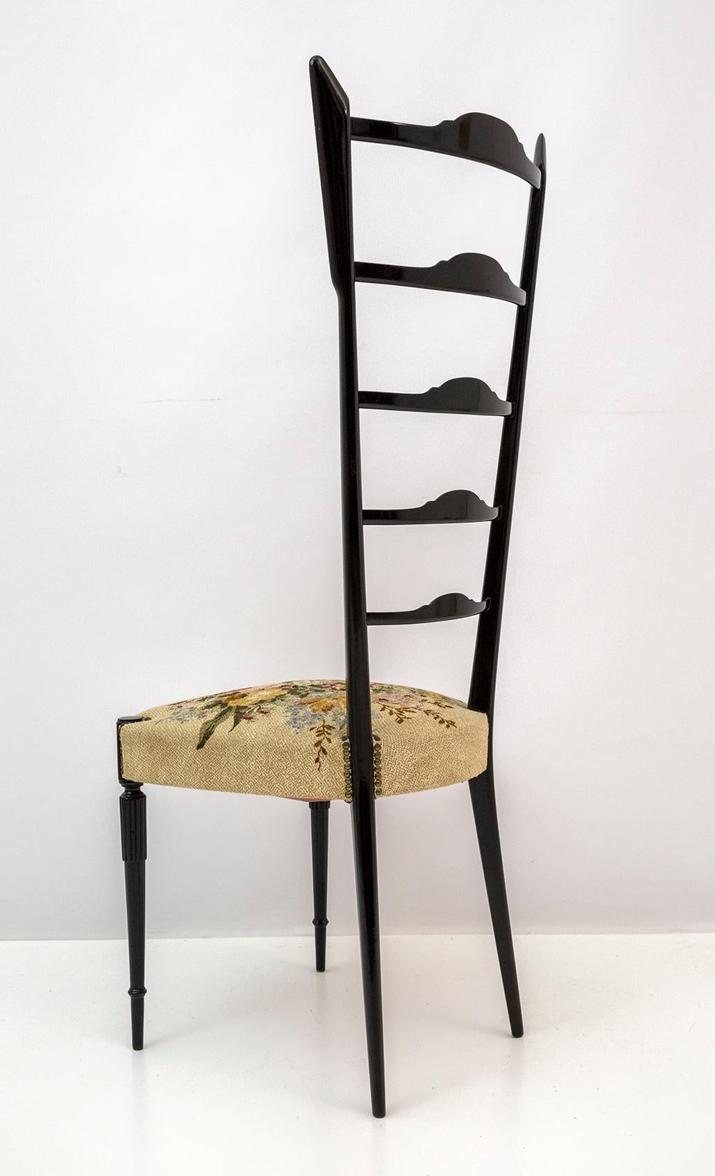 Pair of Chiavari Gio Ponti Style Mid-Century Modern Italian High Back Chairs 50s For Sale 5