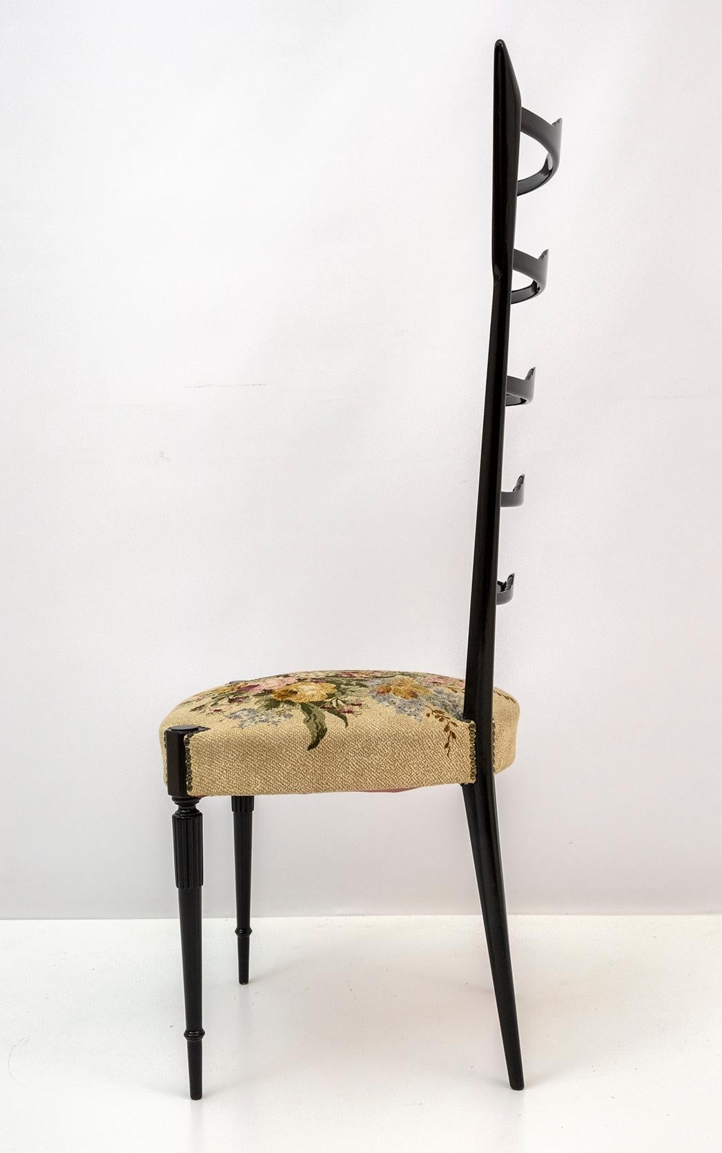 Pair of Chiavari Gio Ponti Style Mid-Century Modern Italian High Back Chairs 50s For Sale 6