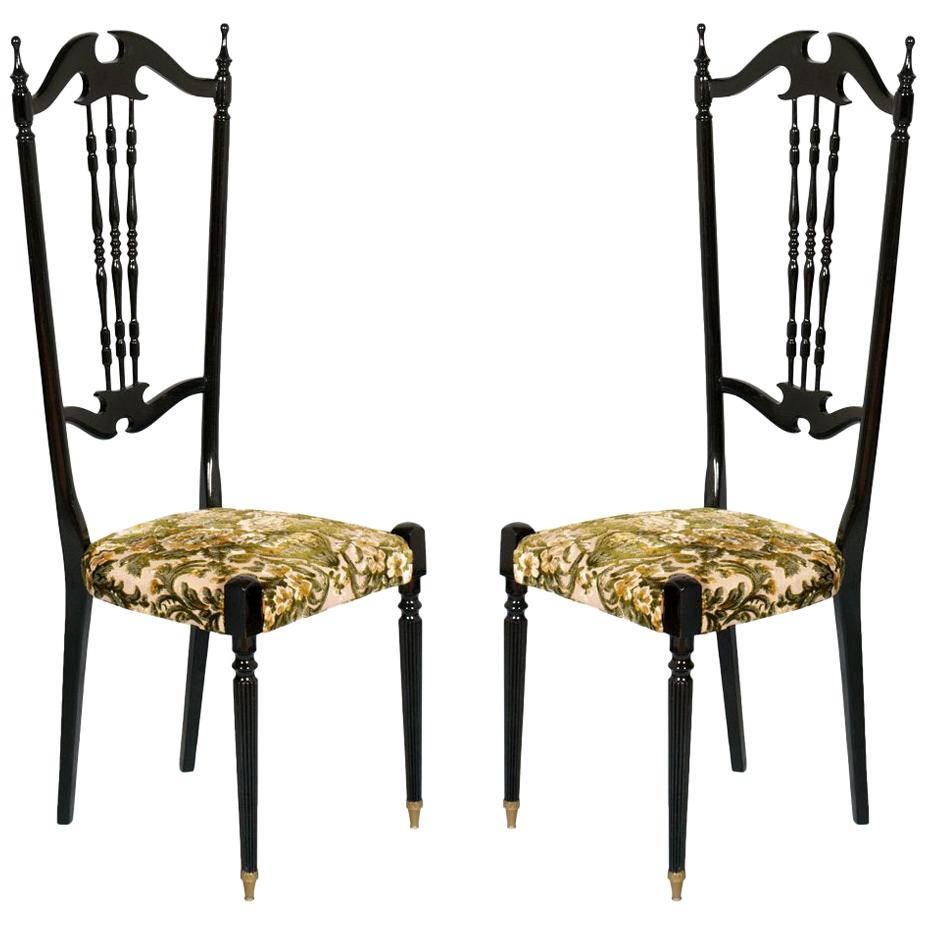 Pair of Chiavari High Back Chairs by Gaetano Descalzi, Italy in Mahogany