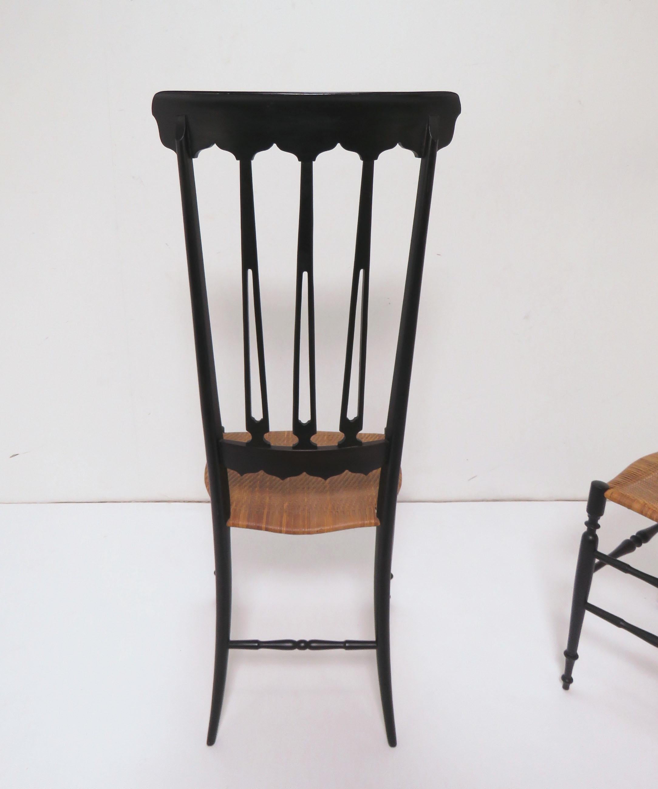 Pair of Chiavari High Back Chairs in Black Lacquer and Cane, circa 1960s 2