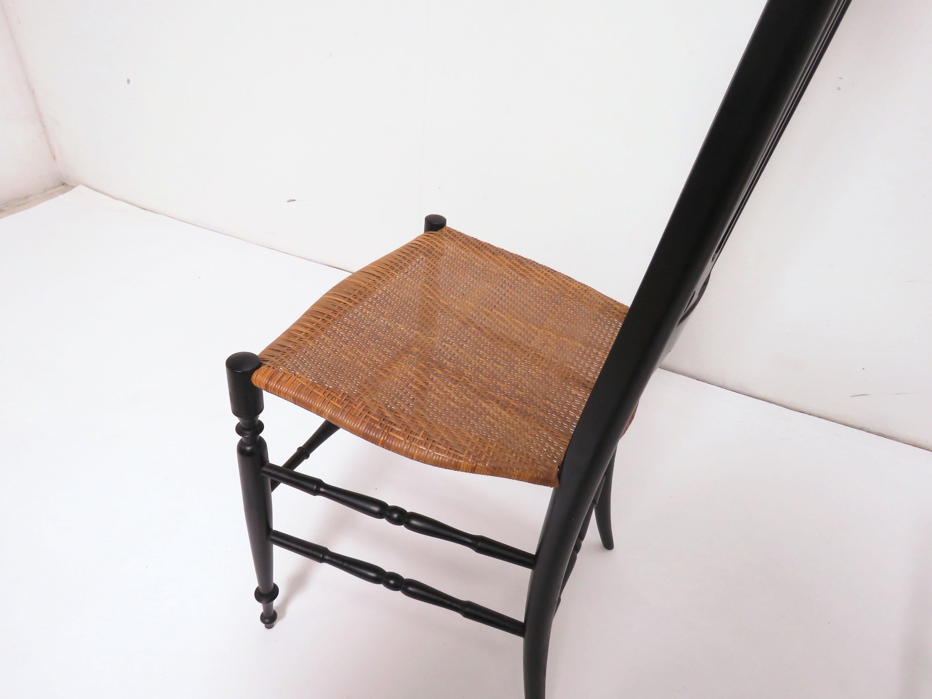 Pair of Chiavari High Back Chairs in Black Lacquer and Cane, circa 1960s 3
