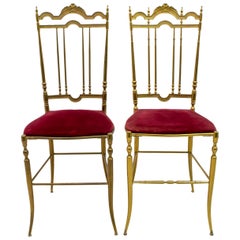 Pair of Chiavari Mid-Century Modern Italian Brass Chairs "Him and Her", 1950s