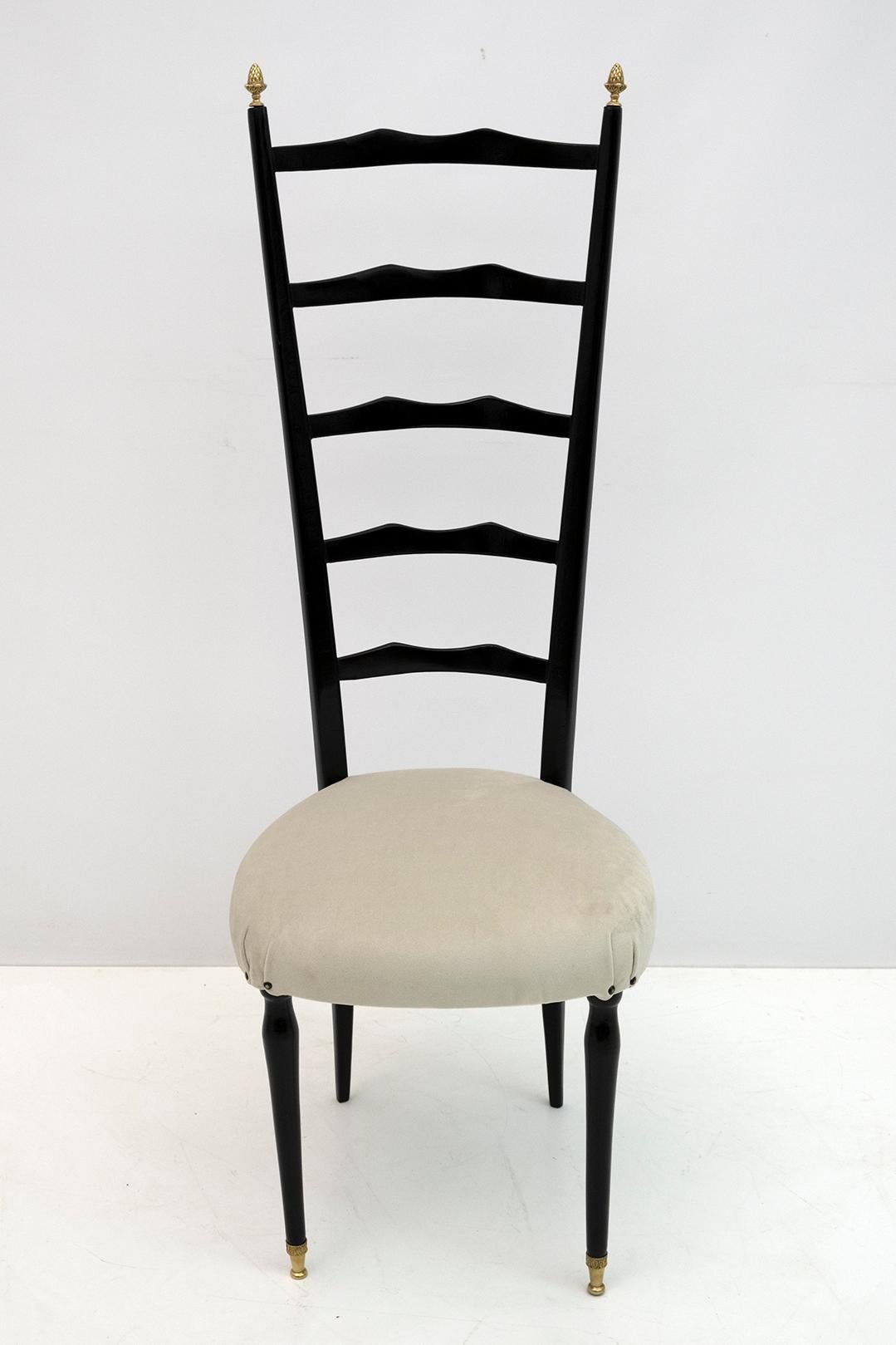 Pair of Chiavari Mid-Century Modern Italian Velvet High Back Chairs, 1950s For Sale 8