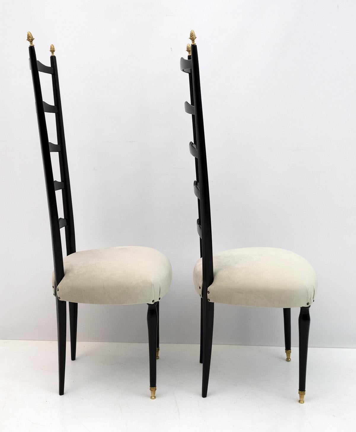 Mid-20th Century Pair of Chiavari Mid-Century Modern Italian Velvet High Back Chairs, 1950s For Sale