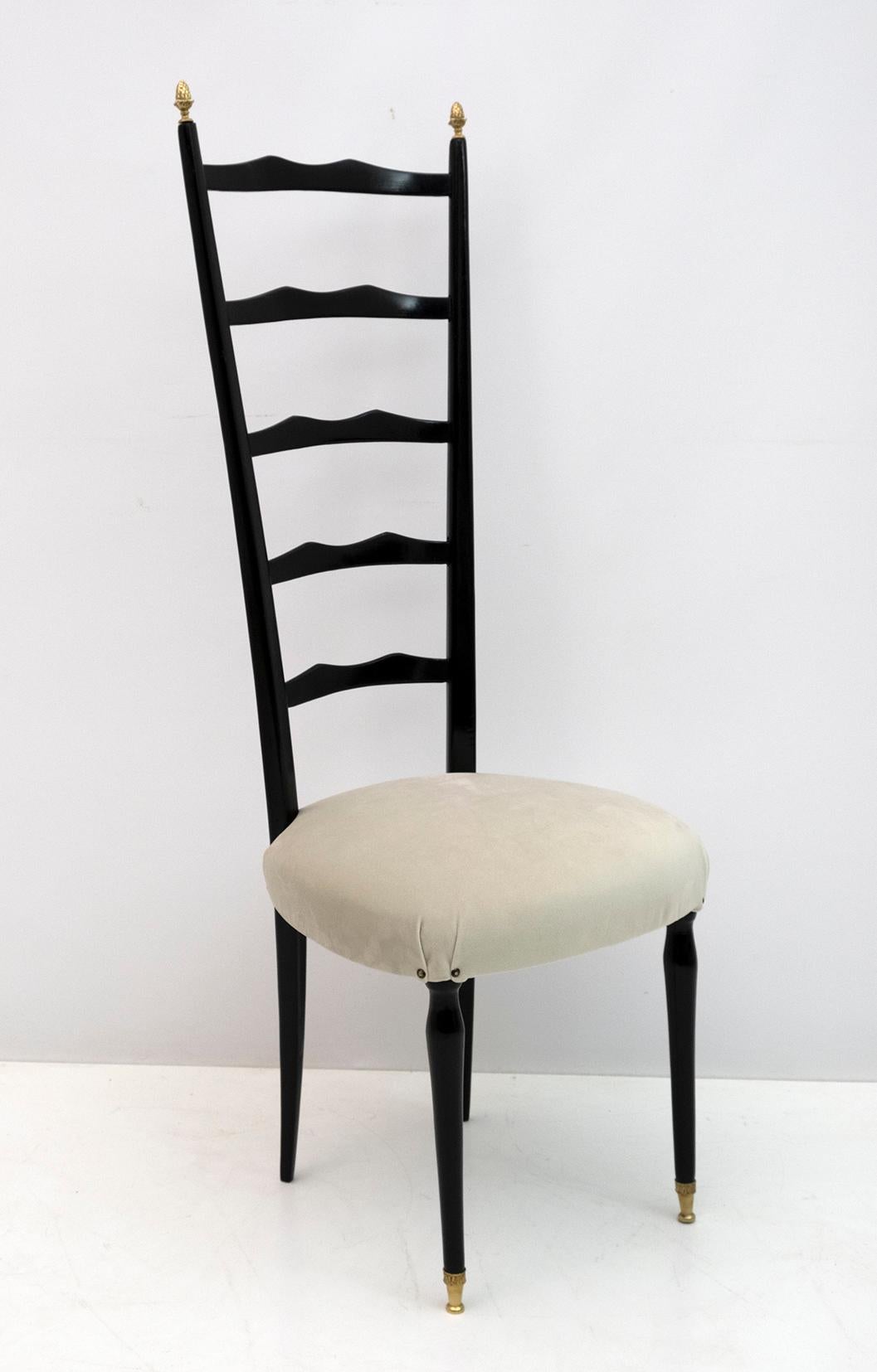 Pair of Chiavari Mid-Century Modern Italian Velvet High Back Chairs, 1950s For Sale 2