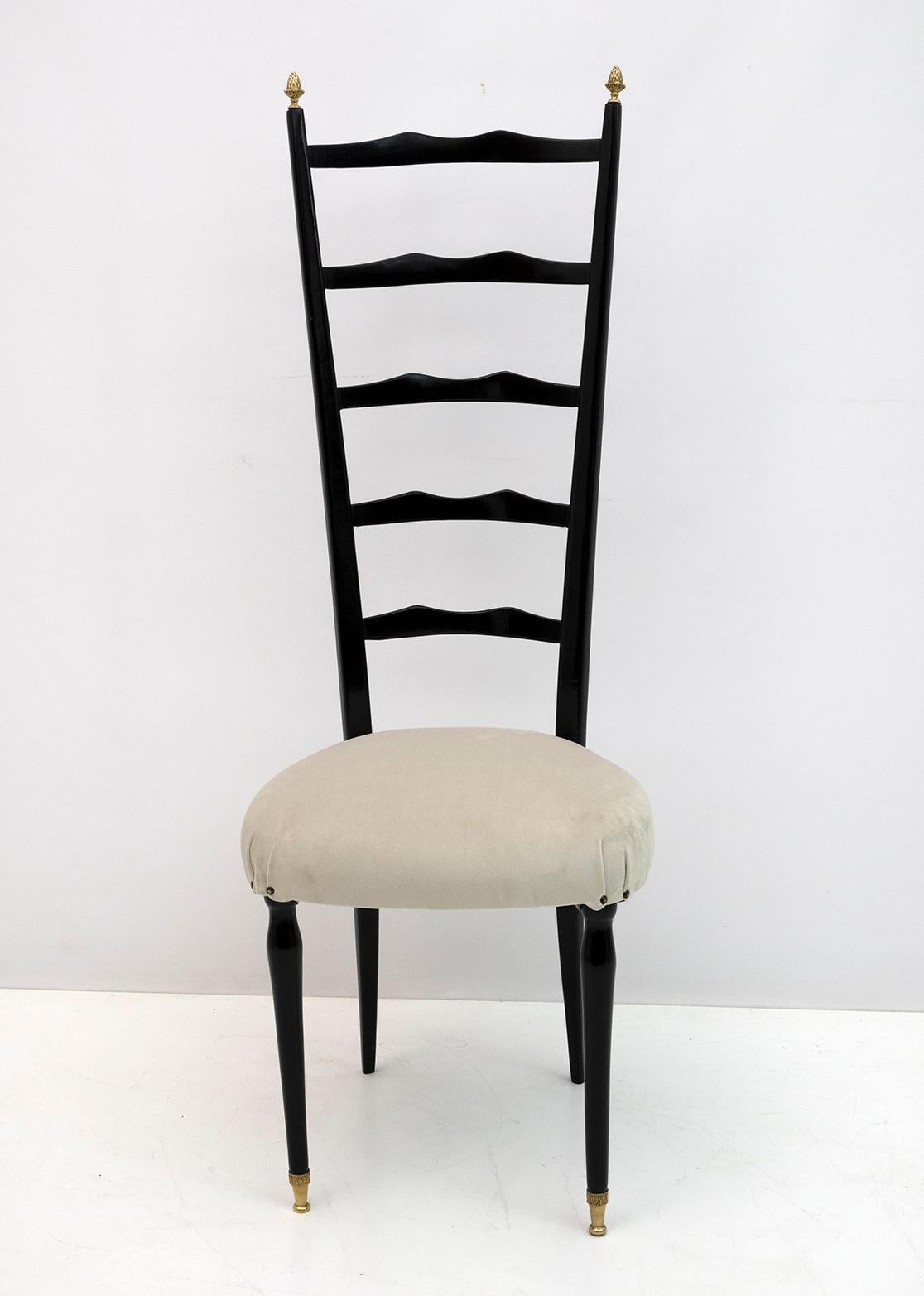 Pair of Chiavari Mid-Century Modern Italian Velvet High Back Chairs, 1950s For Sale 3