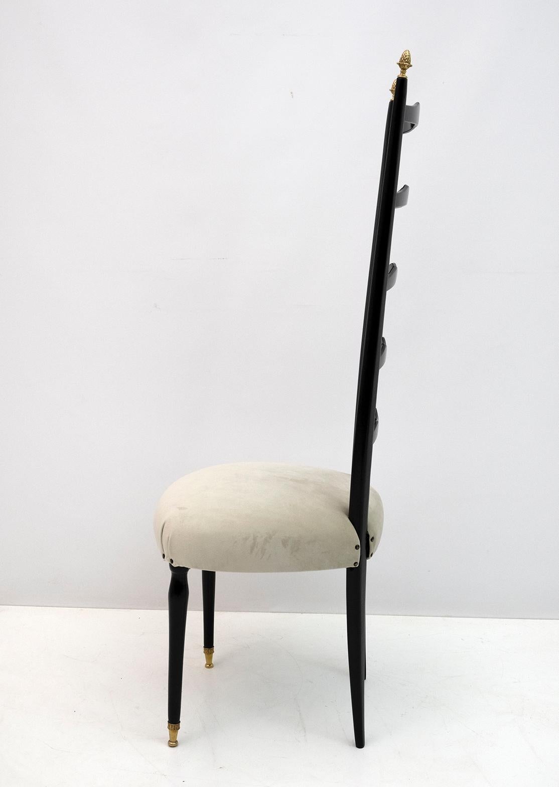 Pair of Chiavari Mid-Century Modern Italian Velvet High Back Chairs, 1950s For Sale 4