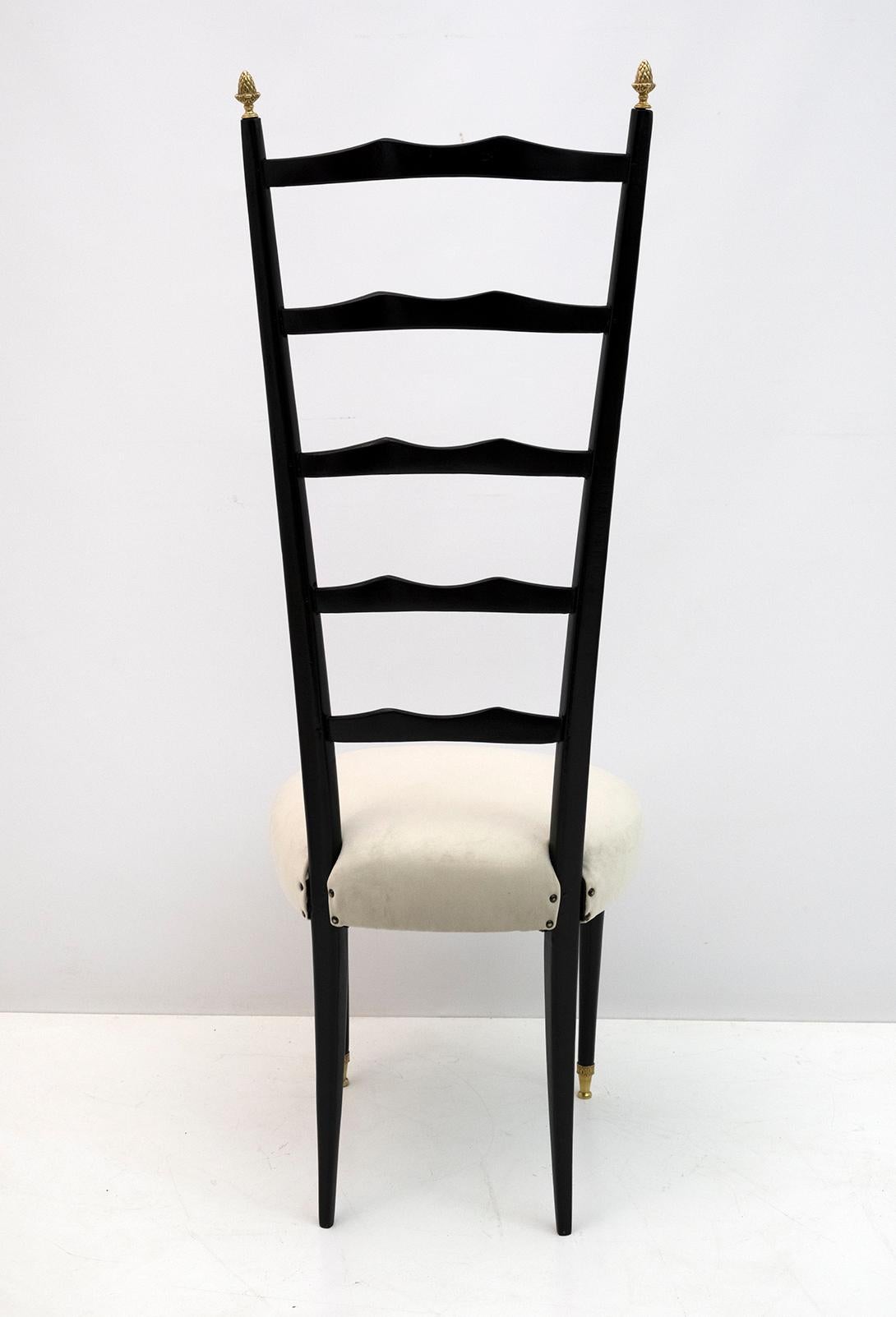 Pair of Chiavari Mid-Century Modern Italian Velvet High Back Chairs, 1950s For Sale 5