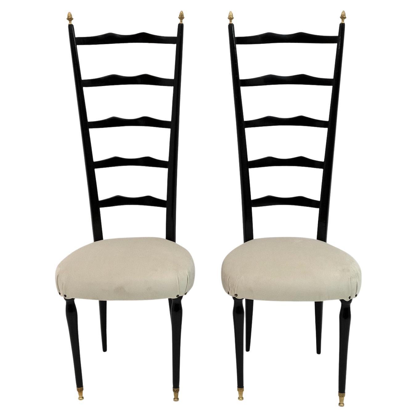 Pair of Chiavari Mid-century Modern Italian velvet High Back Chairs, 1950s