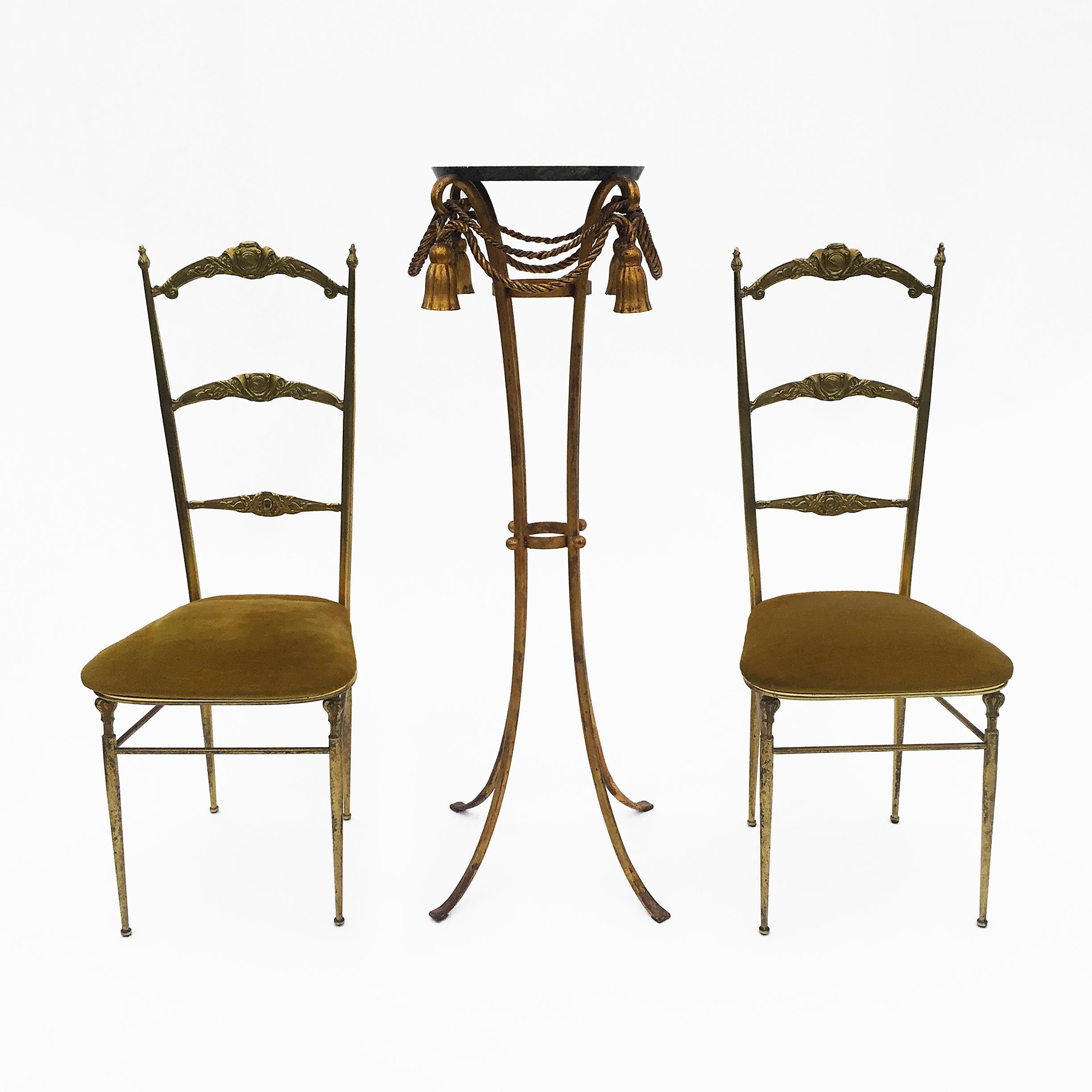Mid-20th Century Mid-Century Pair Of Chiavari Style Brass Ladder Accent Side Chairs, 1950s
