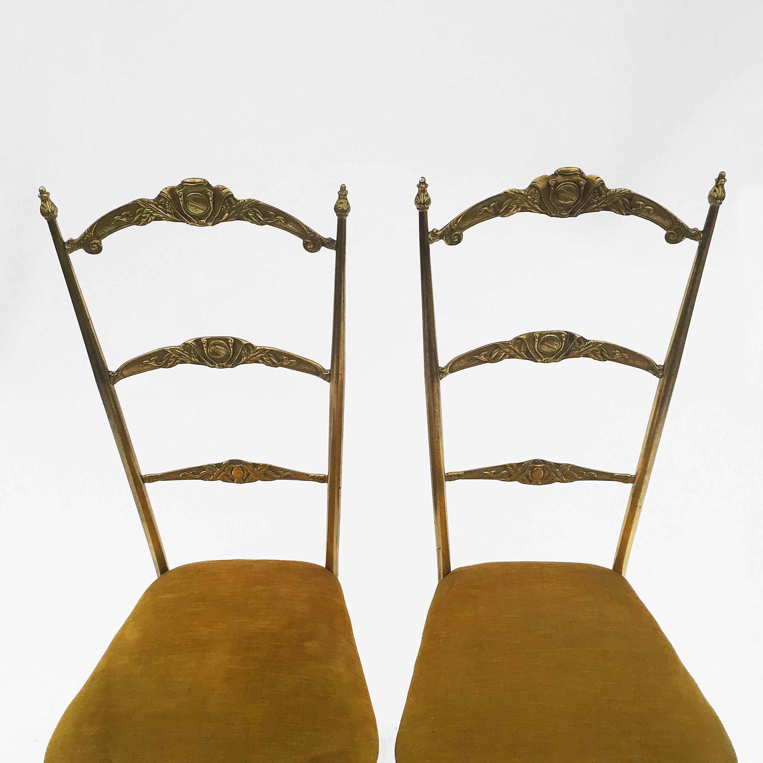 Mid-Century Pair Of Chiavari Style Brass Ladder Accent Side Chairs, 1950s 1