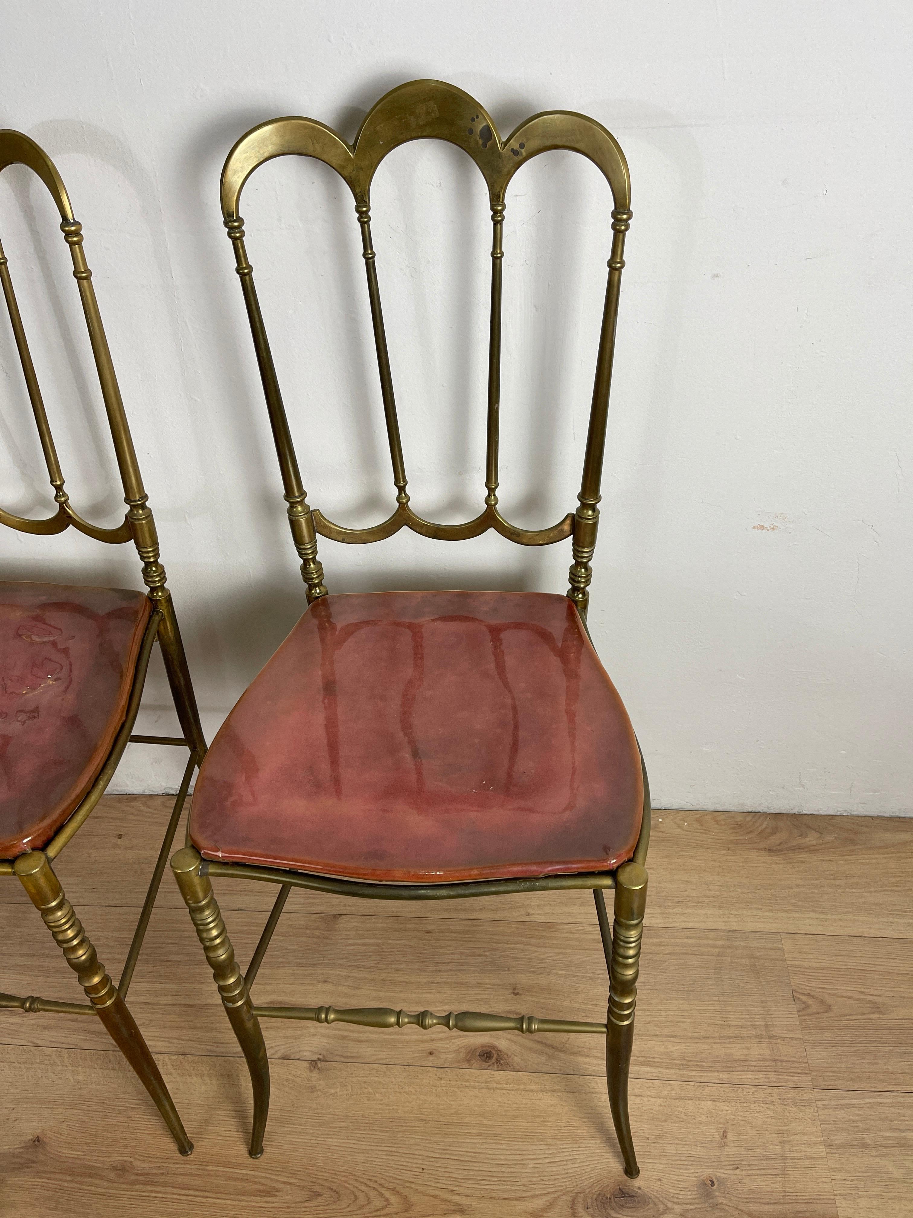 Brass Pair of Chiavarina Chairs