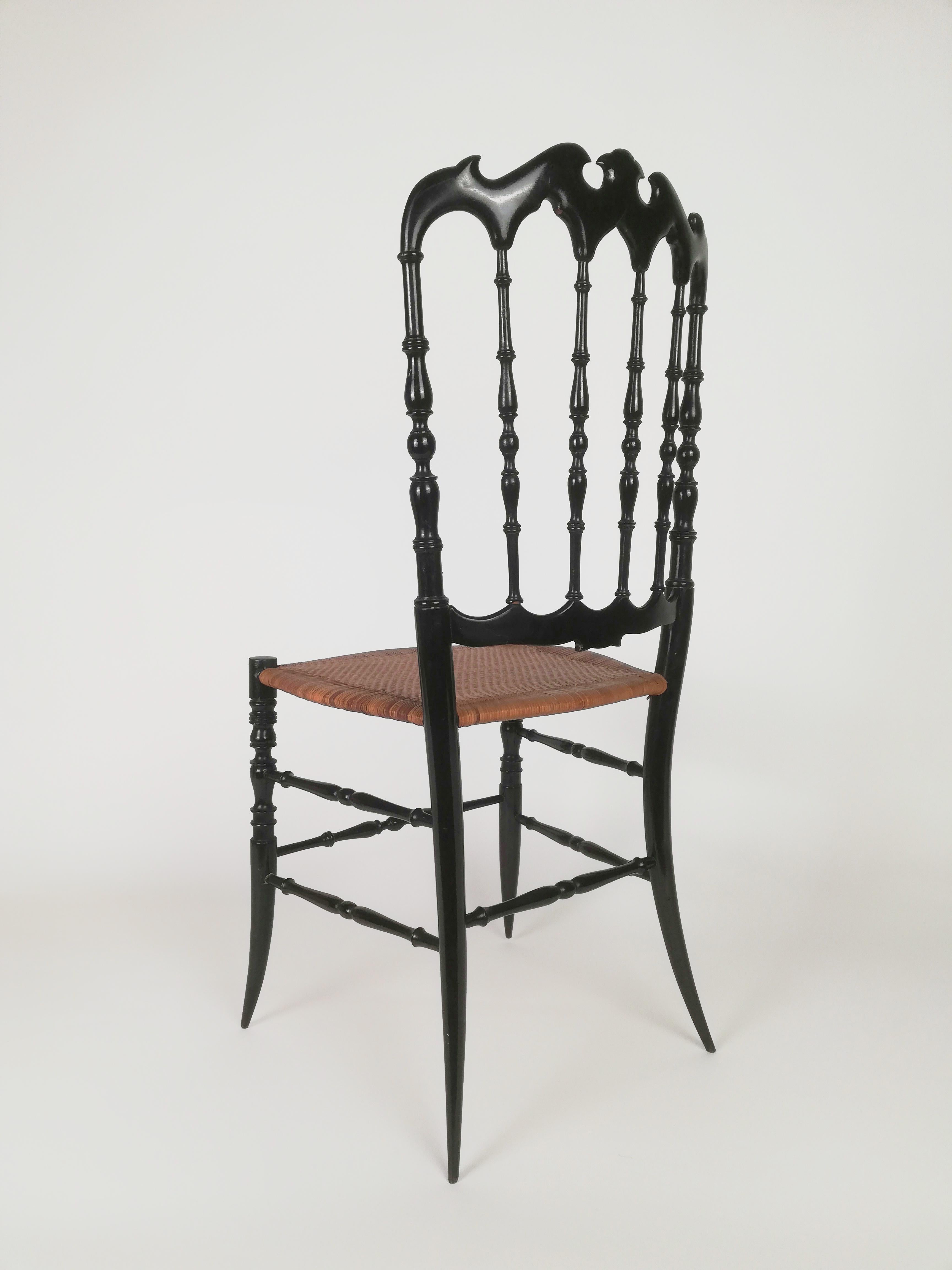 Pair of Chiavarine Chairs Parisian Serie, in Super Light Black Wood and Straw 3
